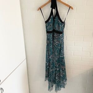 Vintage Y2K Midi dress Halter Babydoll Fairy Floral Hankerchief hem Blue Black L